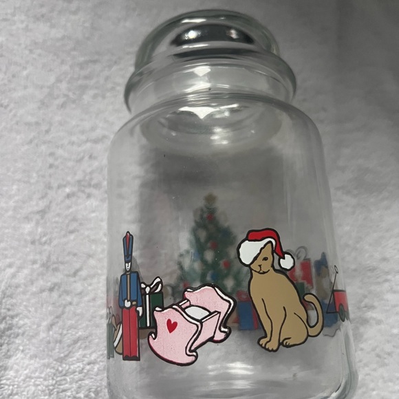 VINTAGE 1988 GLASS CHRISTMAS THEME JAR WITH LID - Picture 5 of 8